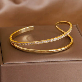 Bracelete Feminino Duplo Com Zircônias Banhado em Ouro 18K